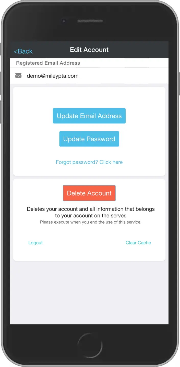 Account edit screen