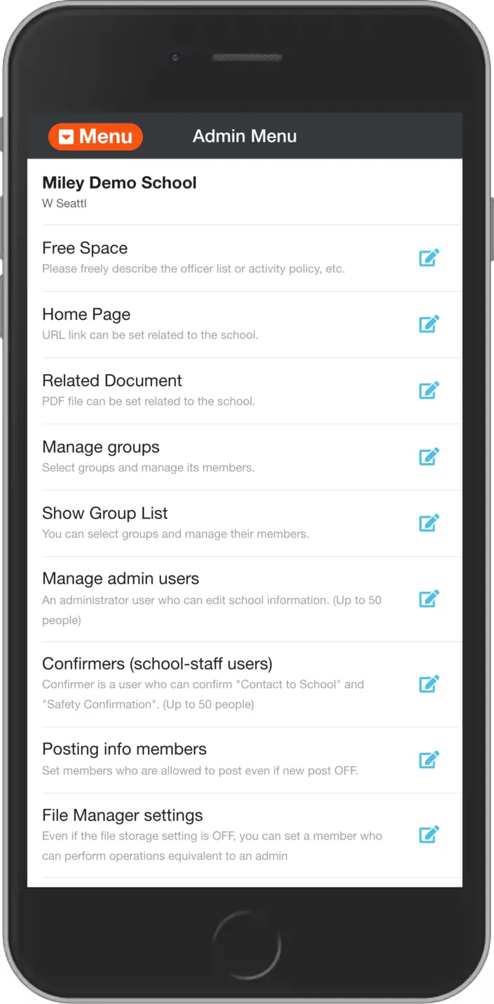 Administrator menu - top