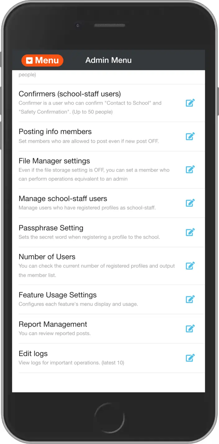 Administrator menu - bottom