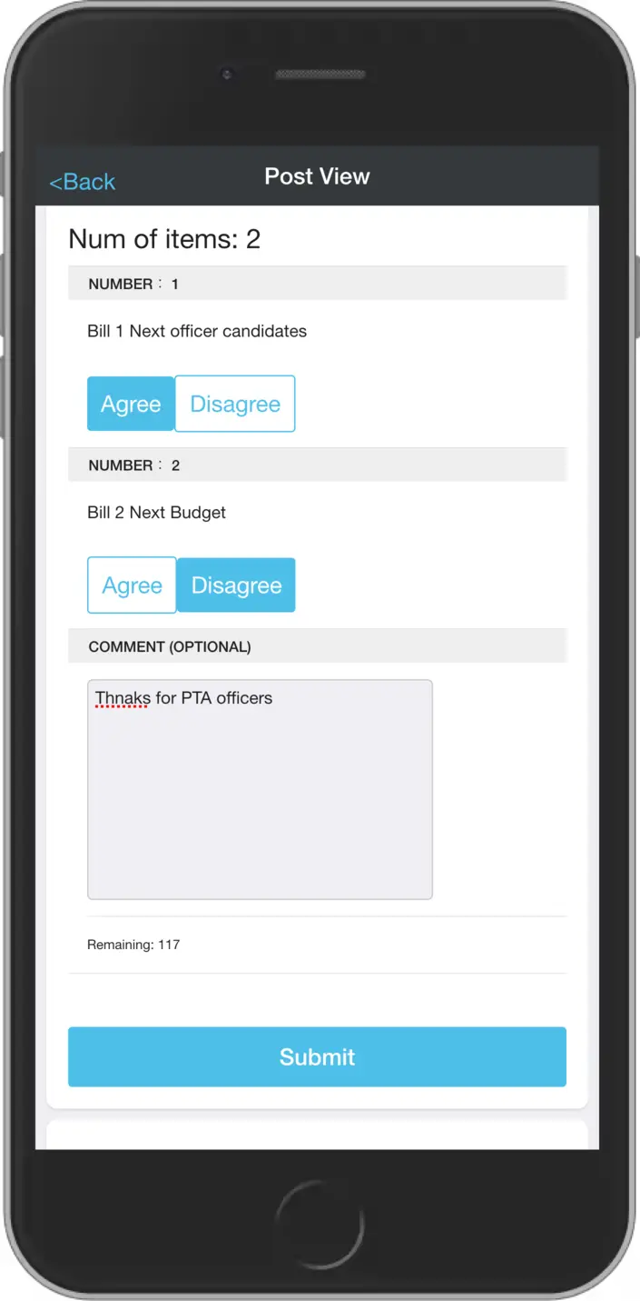 Vote view screen