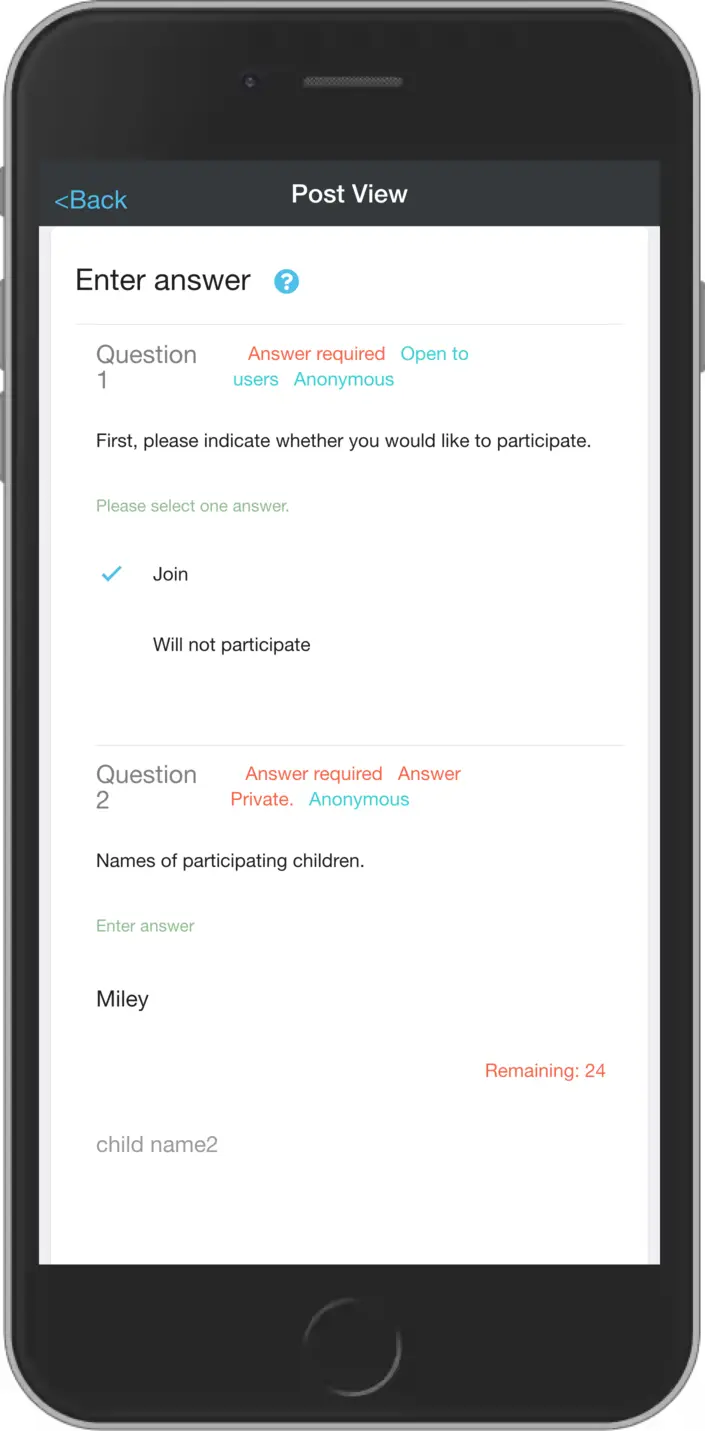 Form view screen
